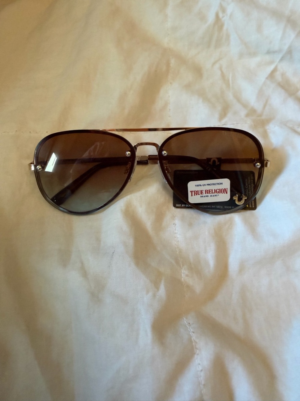 UNISEX True Religion Gold Frame Brown Lens Aviator Sunglasses
